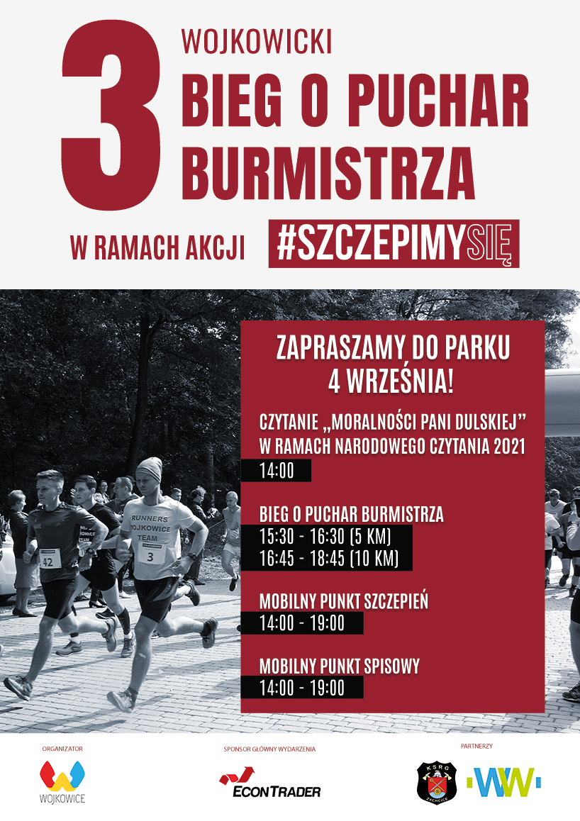 plakat informujący o 3 wojkowickim biegu o puchar burmistrza