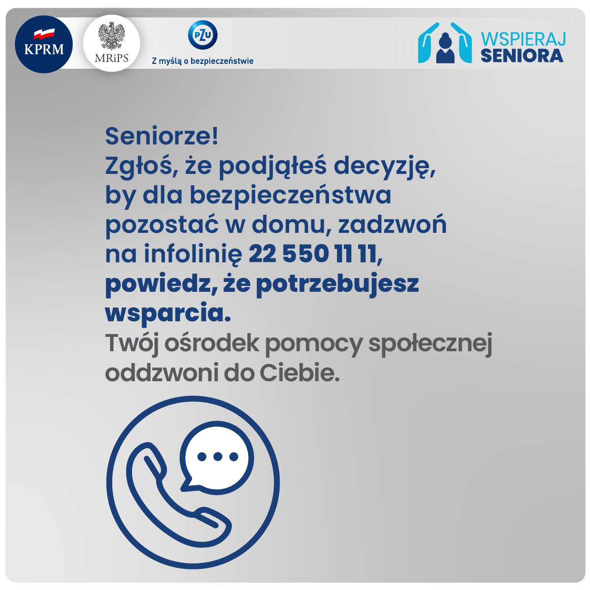 Grafika zawiera informacje na temat infolinii dla seniorów. 